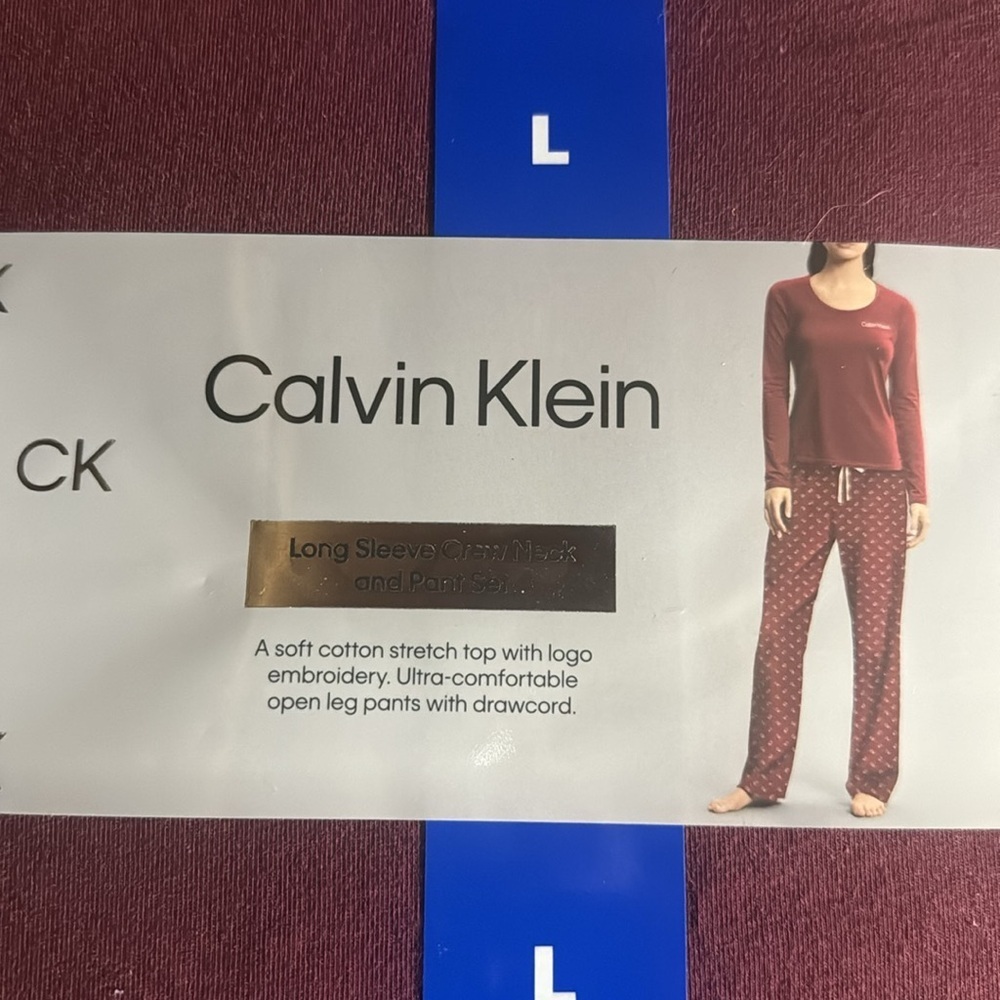 BRAND NEW CALVIN KLIEN PAJAMA SET LONG SLEEVE CREW BECK AND PANT SET SIZE LARGE - Picture 3 of 4